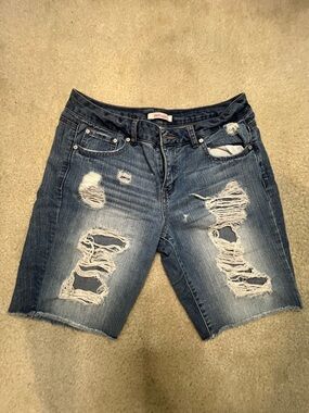 refuge Distressed Dark Blue Denim Bermuda Shorts